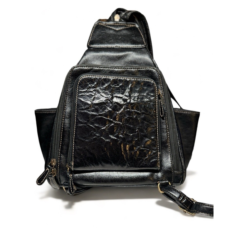 Aurielle Backpack black leather Bag With Embossed Croc Accents EUC